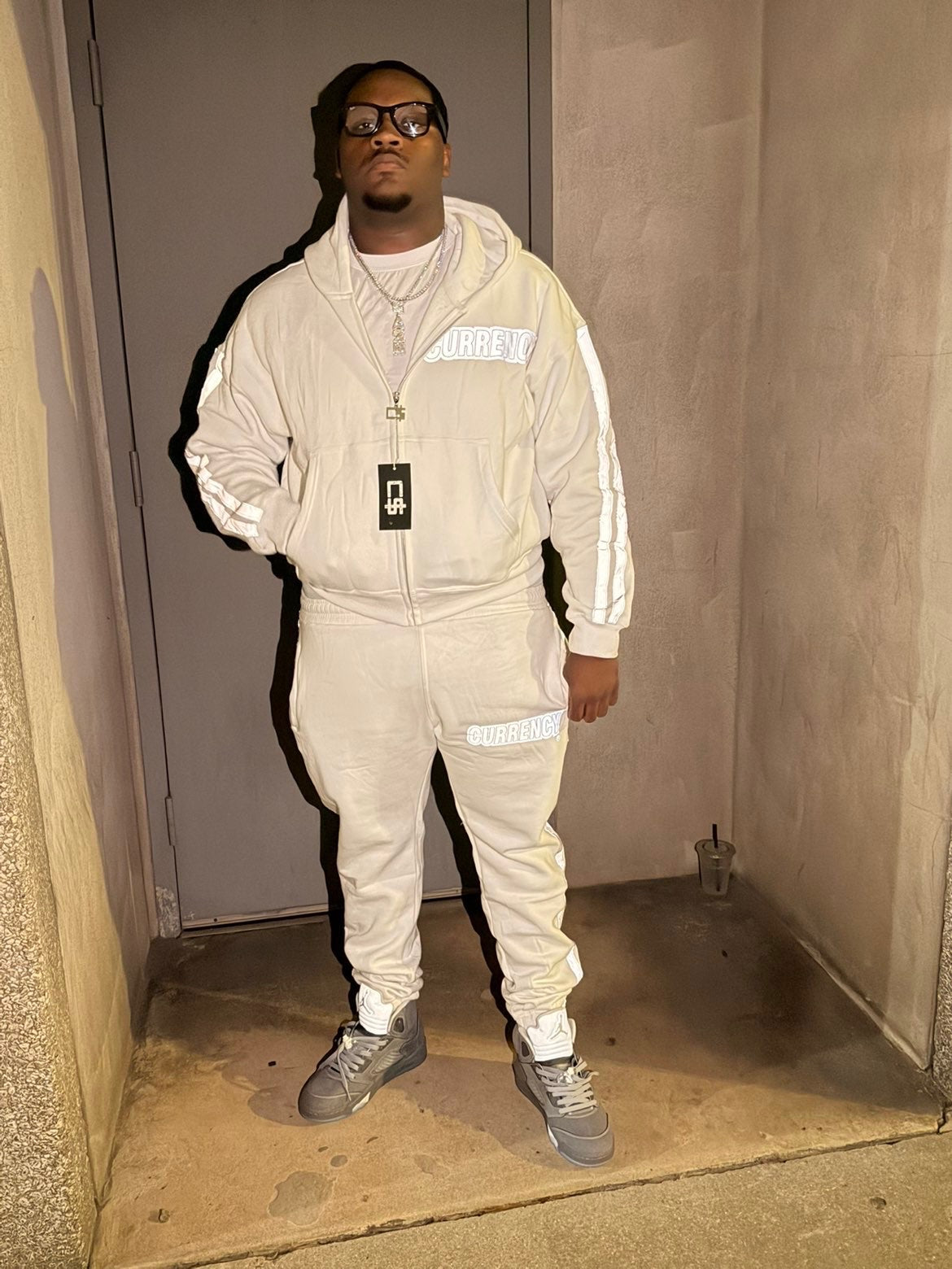Currency Reflective Jogger Set - White