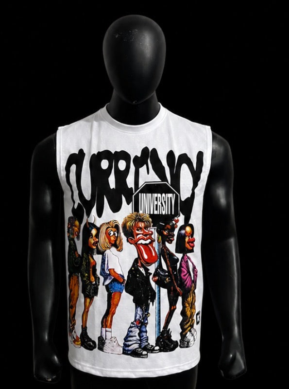 Currency University Sleeveless Tees - White